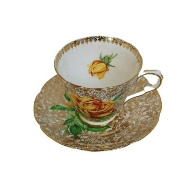 Collingwoods Golden Rose Tea Cup & Saucer Fine Bone China Some Wear England - Picture 2 of 11